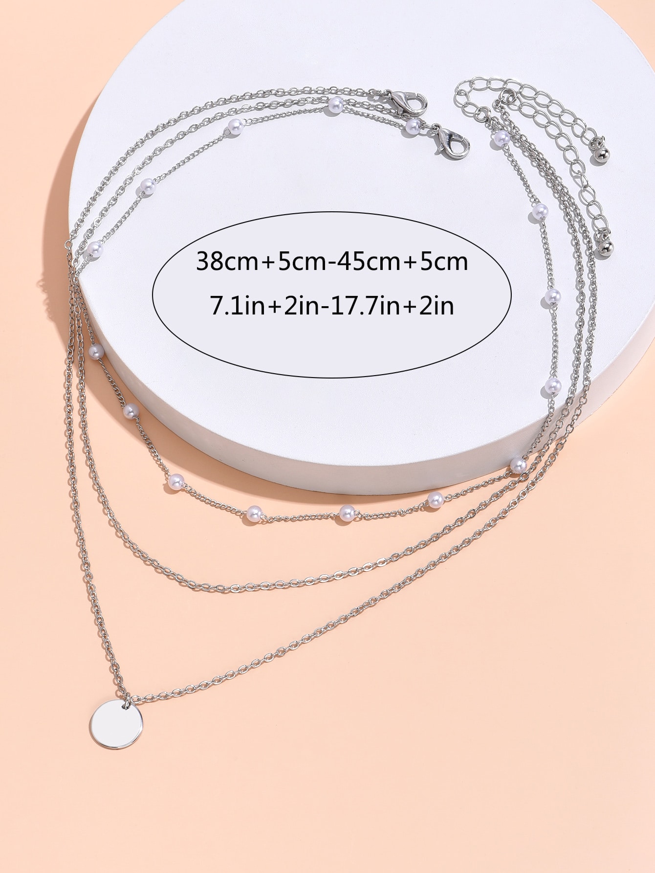 2pcs Faux Pearl Decor Round Charm Necklace