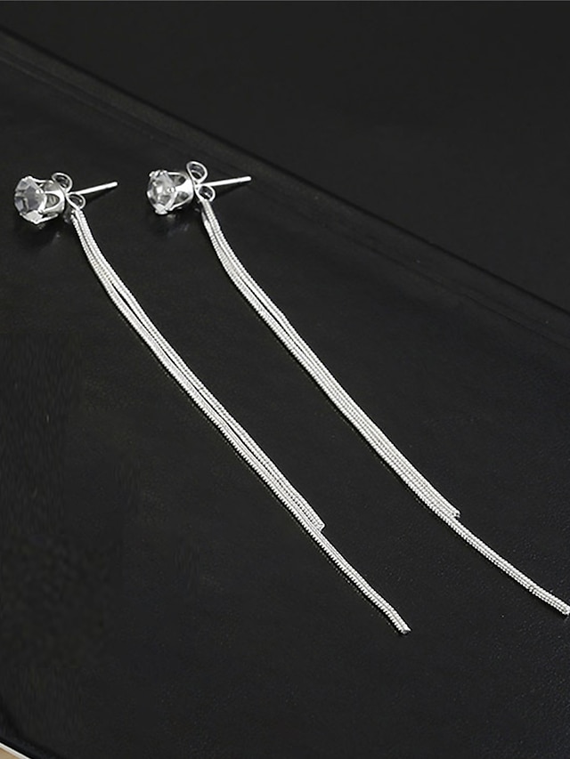 Women's Earrings Fashion Zirconia Long Tassel Polygonal Diamond Stud Earrings For Valentine's Day, Mother's Day Gift